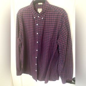 J.Crew Oxford Cloth Navy and Red Plaid Button Down Causal Shirt Large Tall